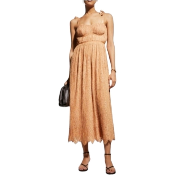 Jonathan Simkhai Silk Lace Plisse Bustier Dress, Size 6, Butterscotch, NWT - Picture 1 of 16